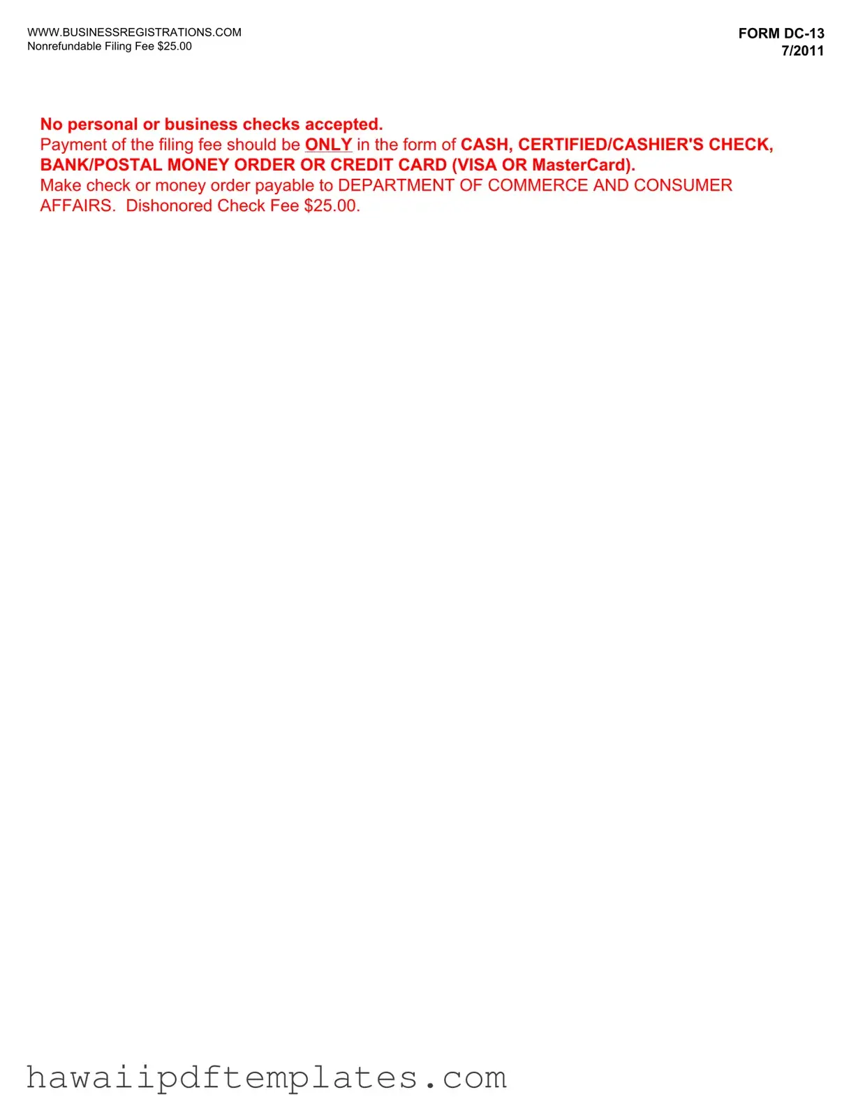 Dc 13 Hawaii PDF Form