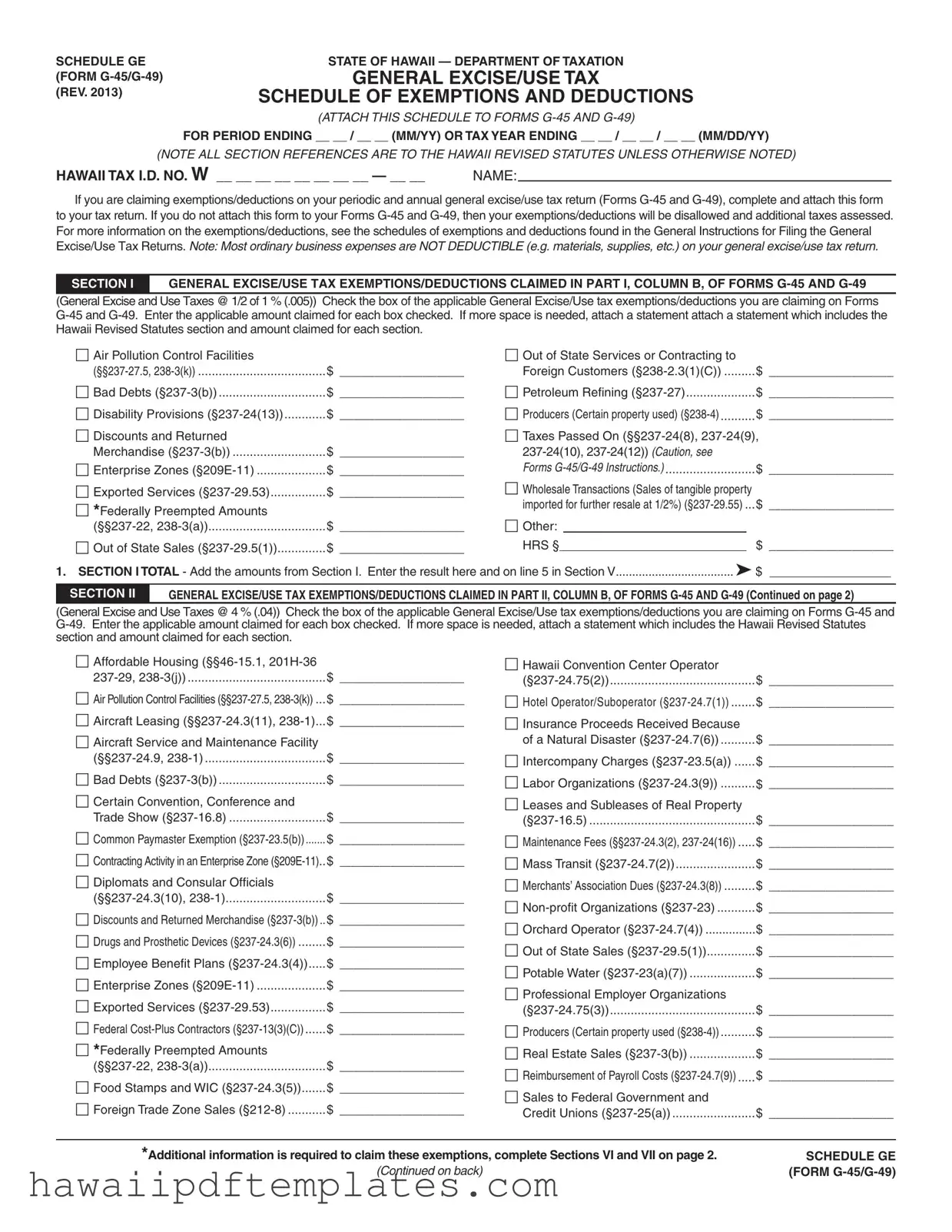 G 45 Hawaii PDF Form