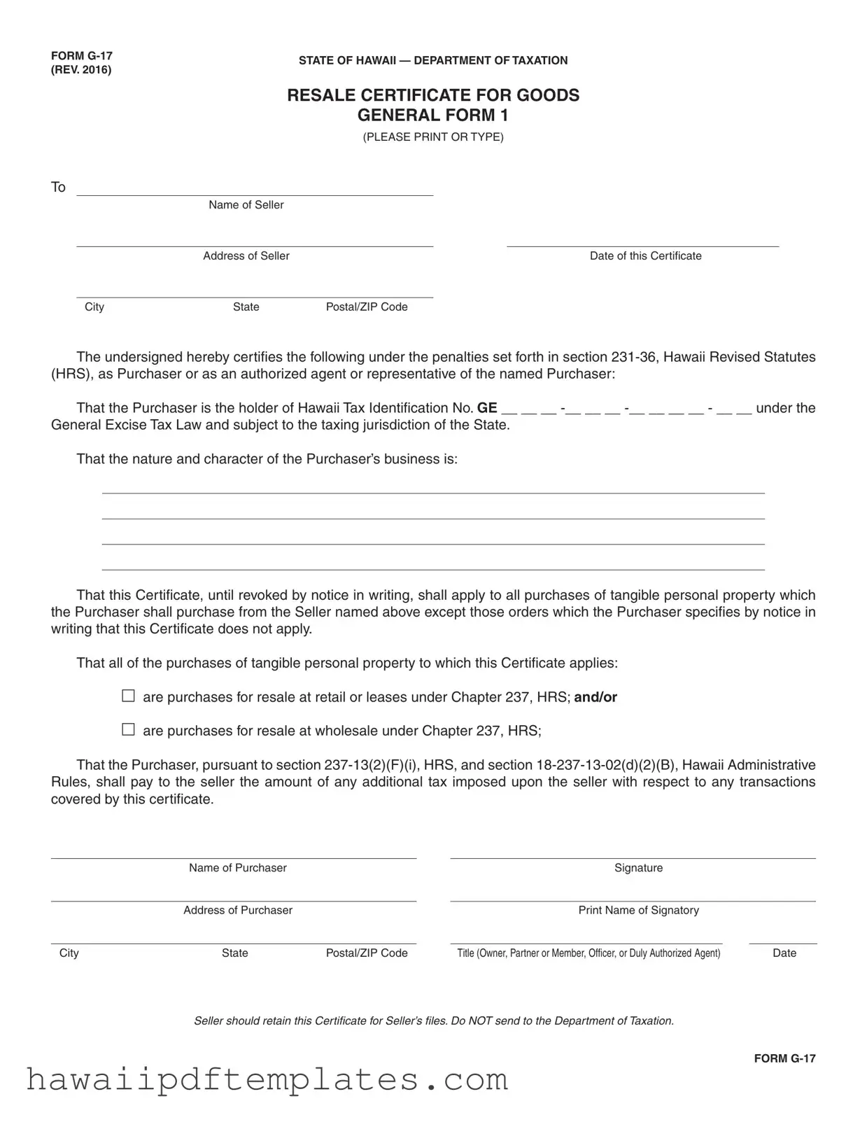 Hawaii G 17 PDF Form