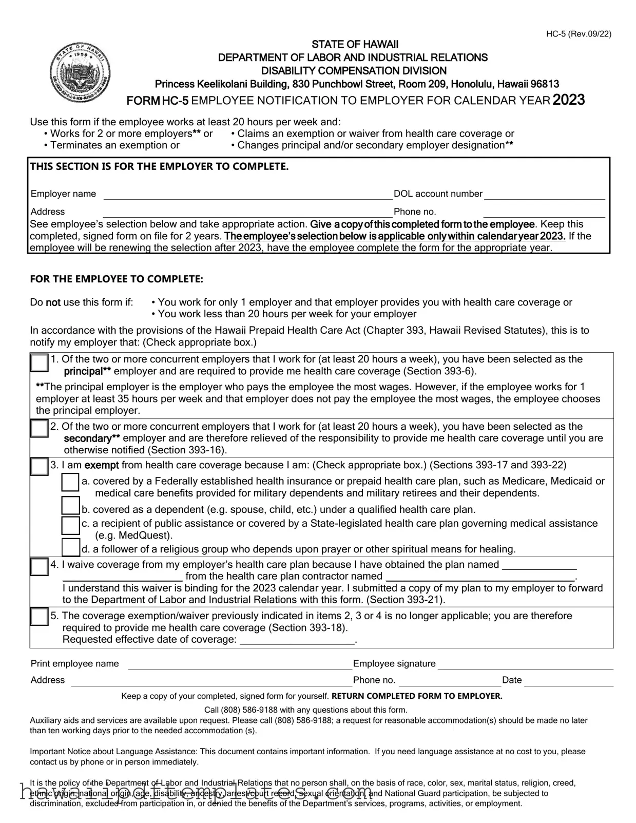 Hawaii Hc 5 PDF Form