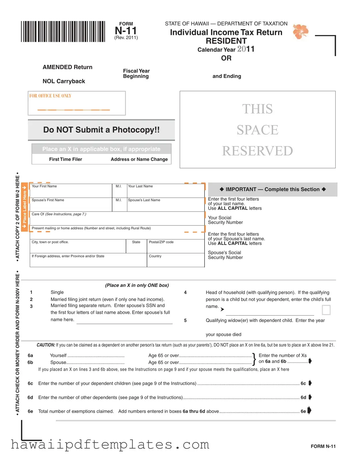 Hawaii N 11 PDF Form
