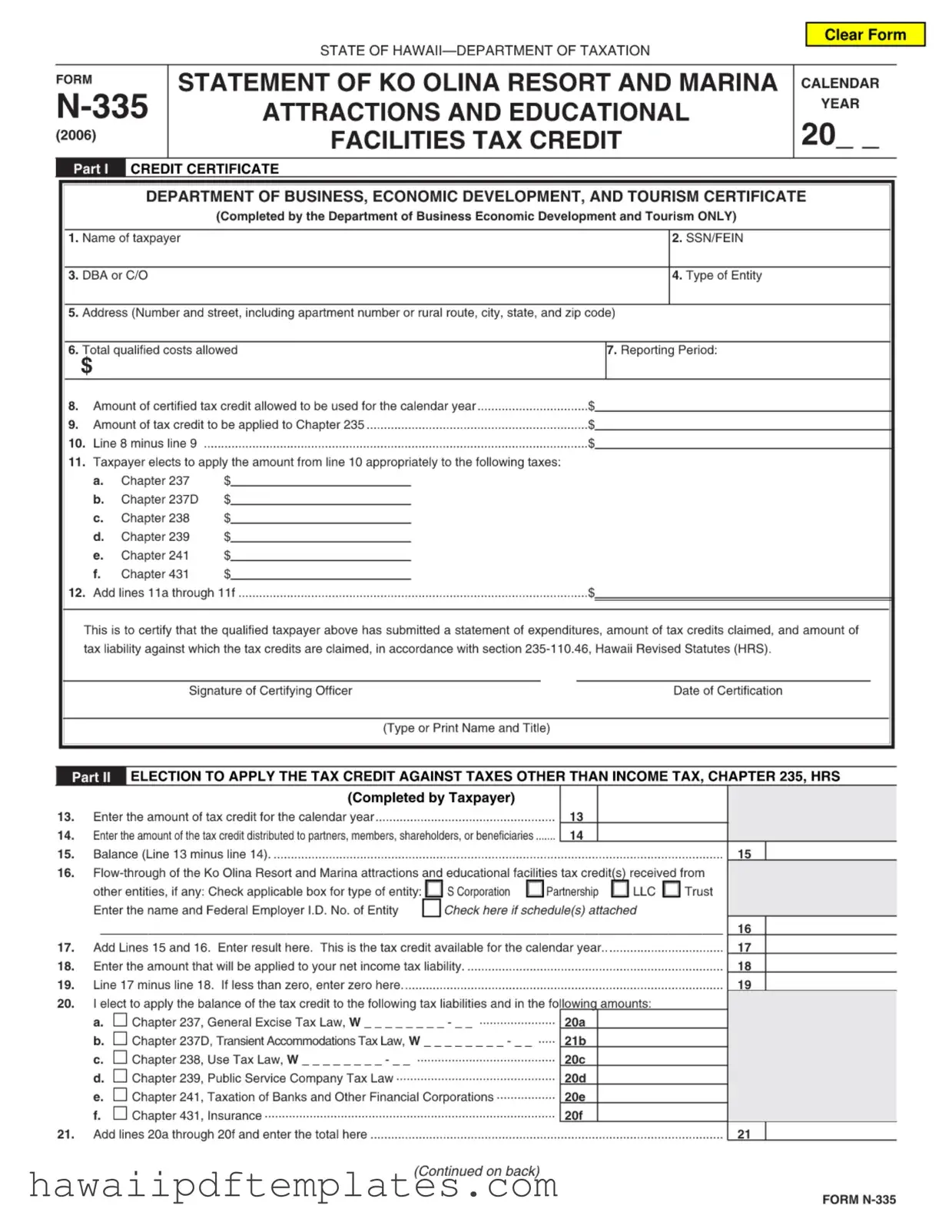 Hawaii N 335 PDF Form