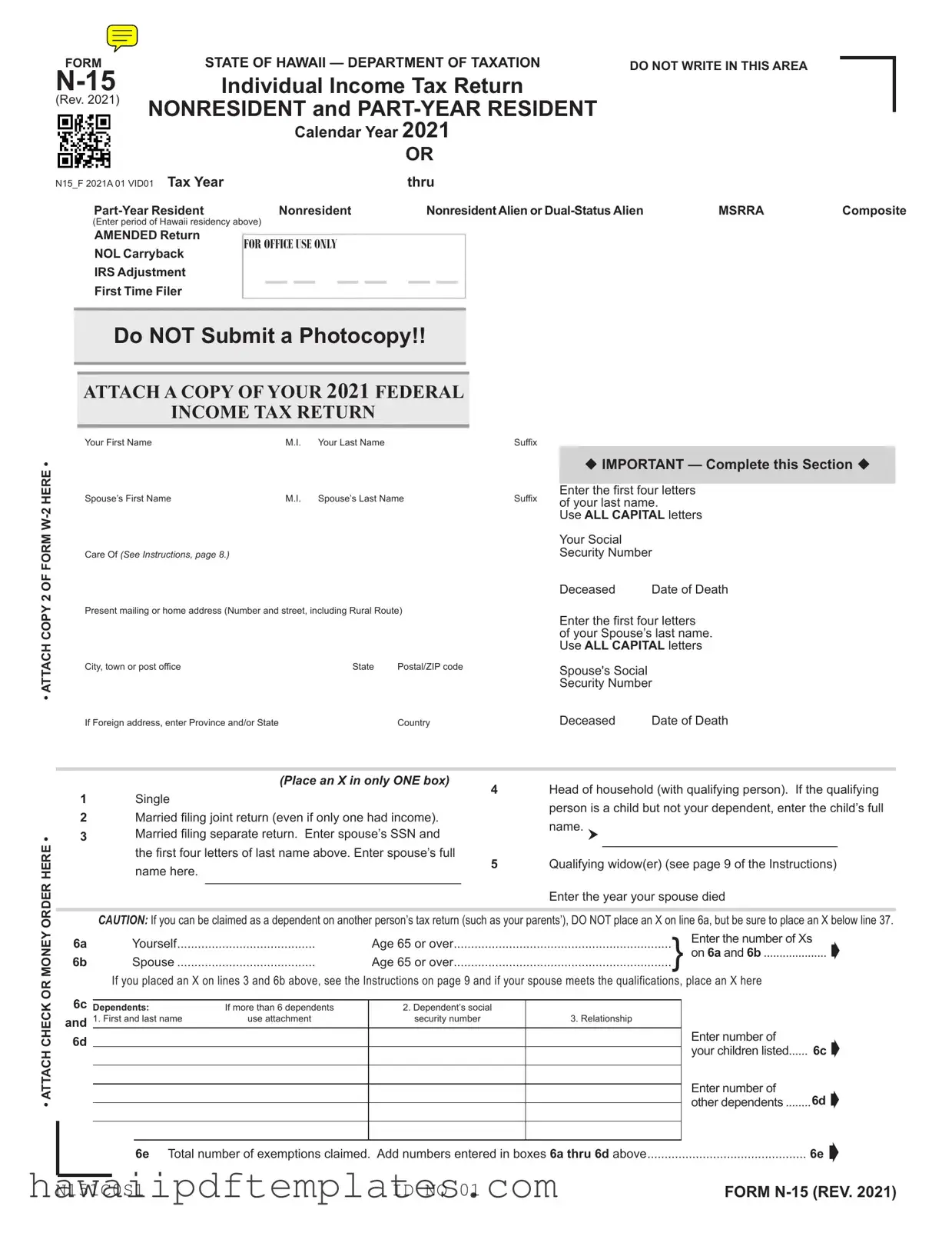 Hawaii N15 Tax PDF Form