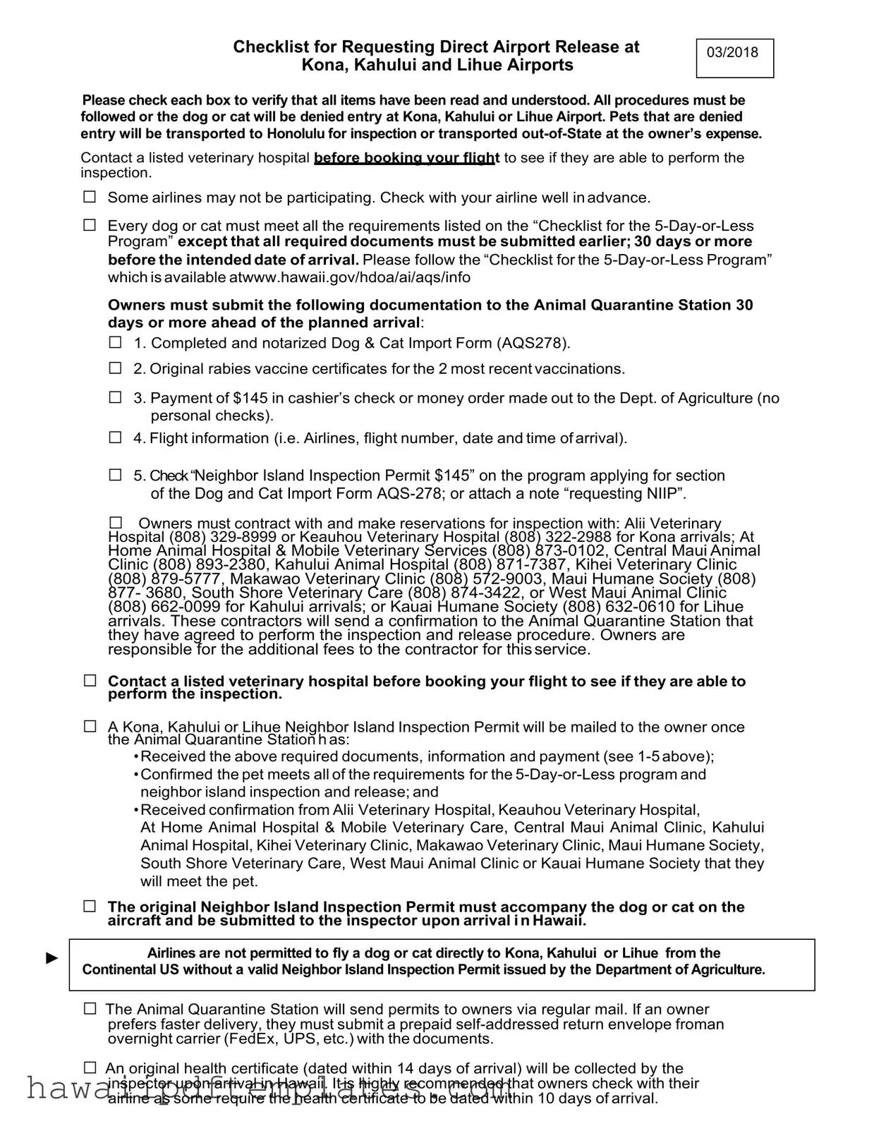 Hawaii Neighbor Island Permit PDF Form