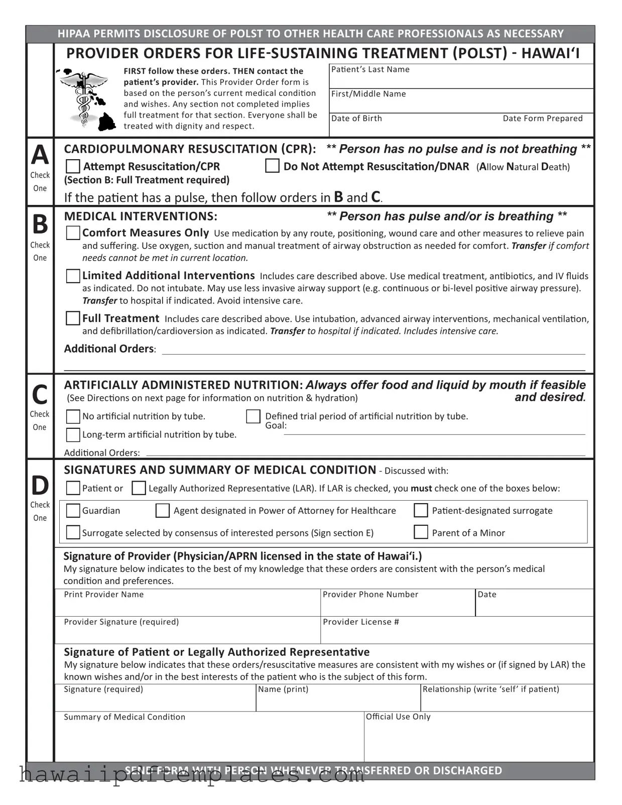 Hawaii Polst PDF Form