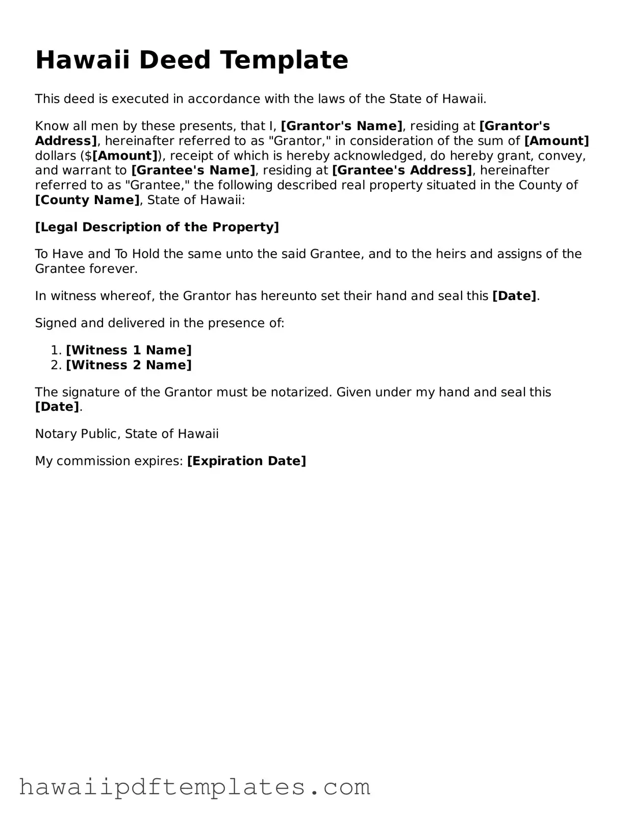 Free Deed Document for Hawaii State