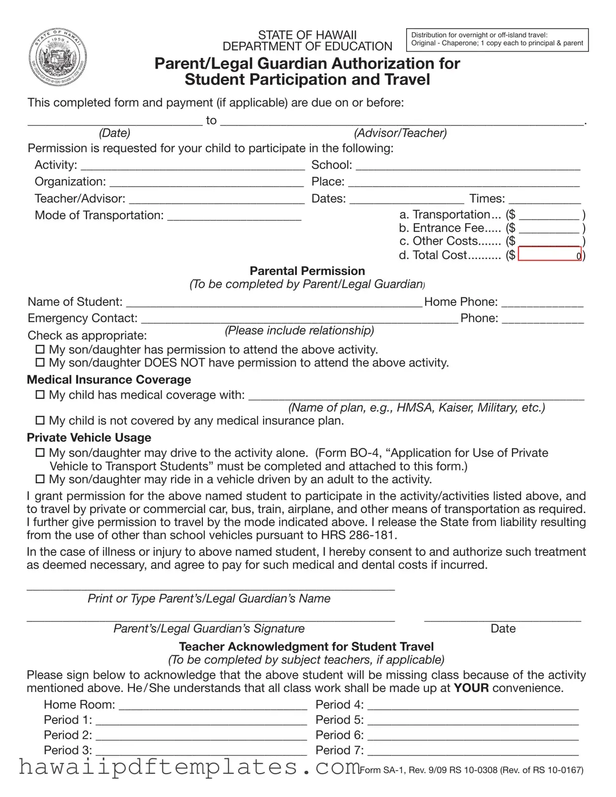Hawaii Sa 1 PDF Form