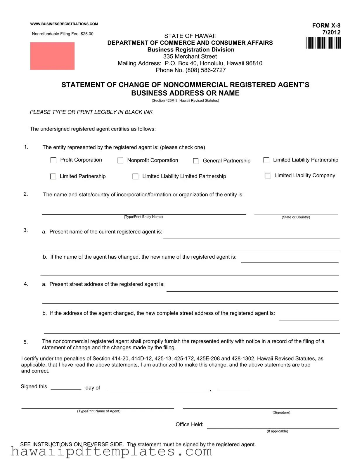 Hawaii X 8 PDF Form