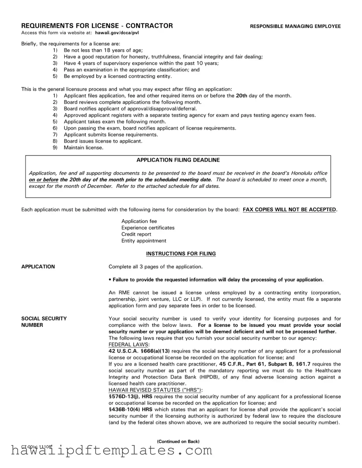 Responsible Managing Employee Hawaii PDF Form