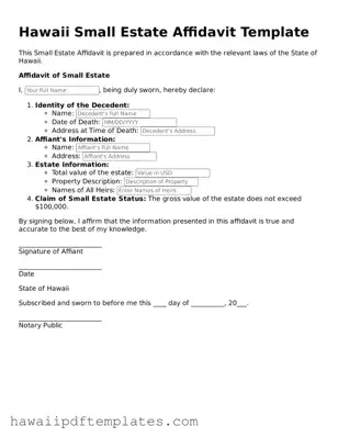 Free Small Estate Affidavit Document for Hawaii State