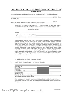 Hawaii Agreement Of Sale PDF Form