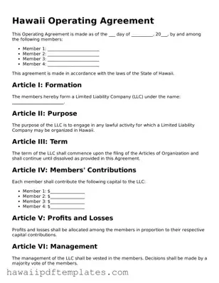 Free Operating Agreement Document for Hawaii State