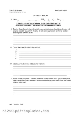 Hawaii Dhs 1128 PDF Form