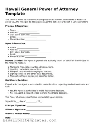 Free General Power of Attorney Document for Hawaii State