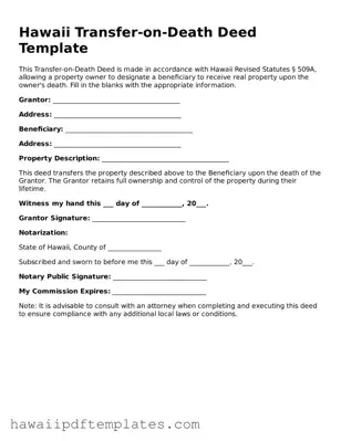 Free Transfer-on-Death Deed Document for Hawaii State