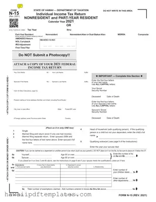Hawaii N15 Tax PDF Form