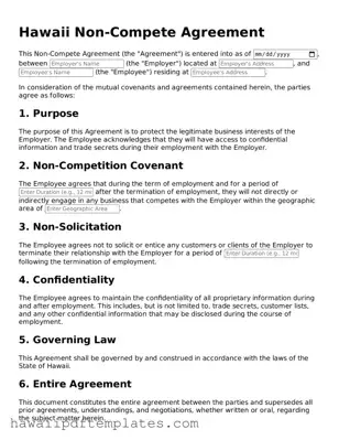 Free Non-compete Agreement Document for Hawaii State