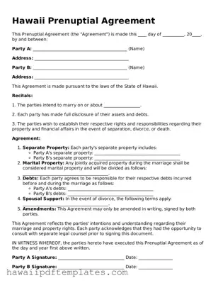 Free Prenuptial Agreement Document for Hawaii State