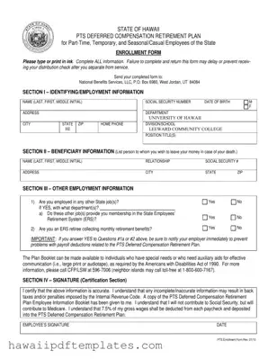Hawaii Pts Enrollment PDF Form