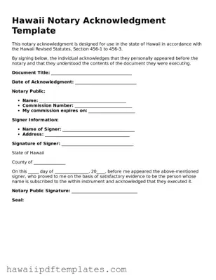 Free Notary Acknowledgement Document for Hawaii State
