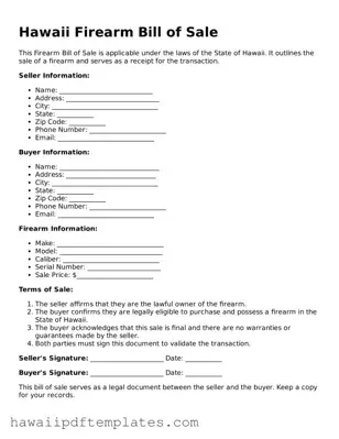 Free Firearm Bill of Sale Document for Hawaii State