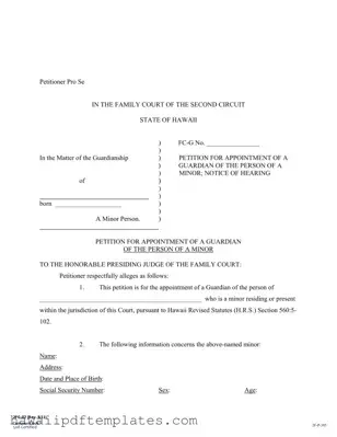 State Hawaii Guardianship PDF Form