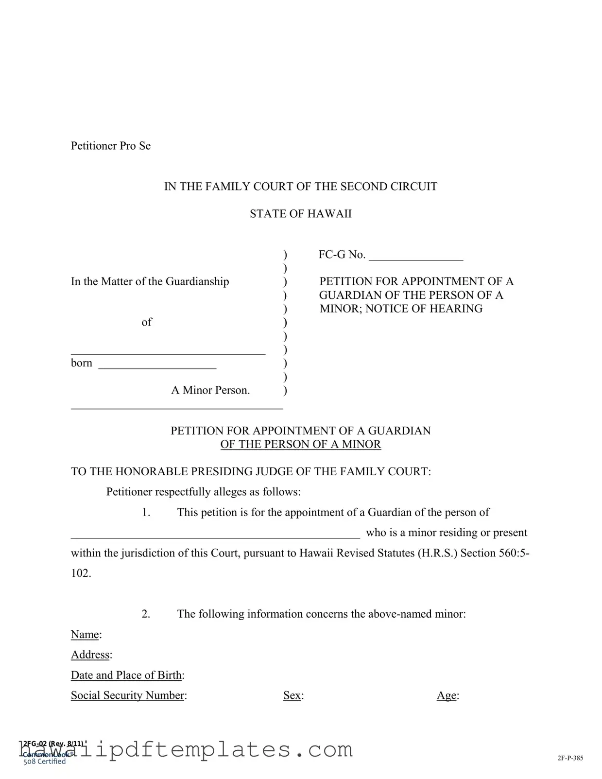 State Hawaii Guardianship PDF Form